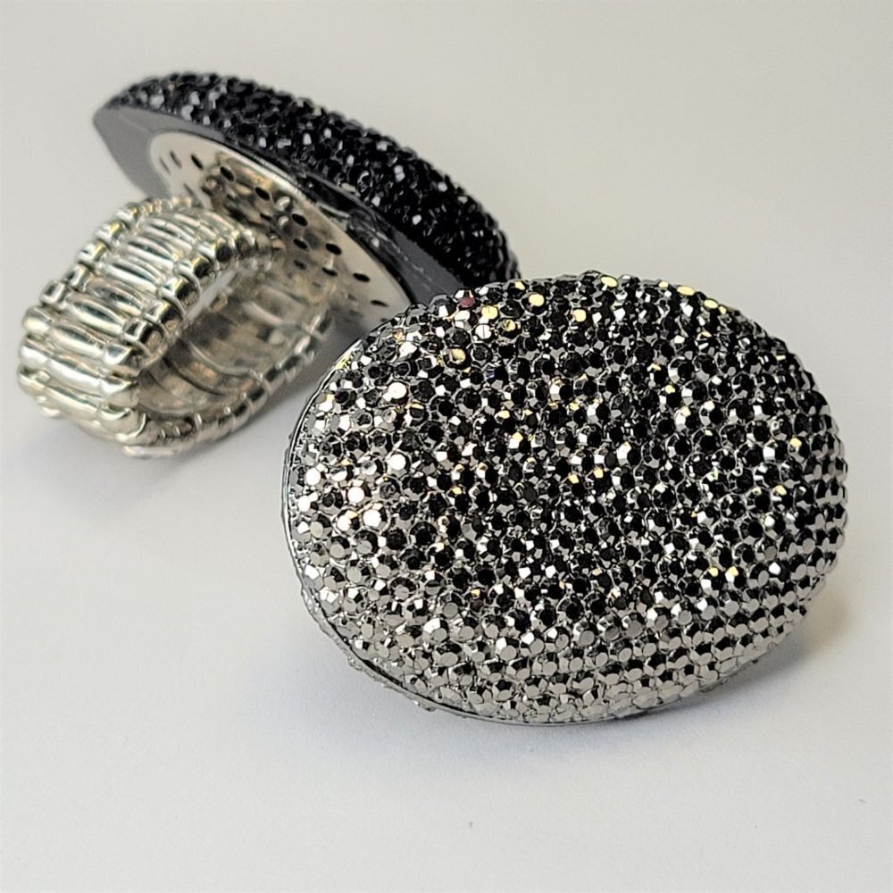 SILVER Grey Fashion Ring Oval Large Rhinestone Sparkly Bling Stretch Band Ring - Picture 7 of 12